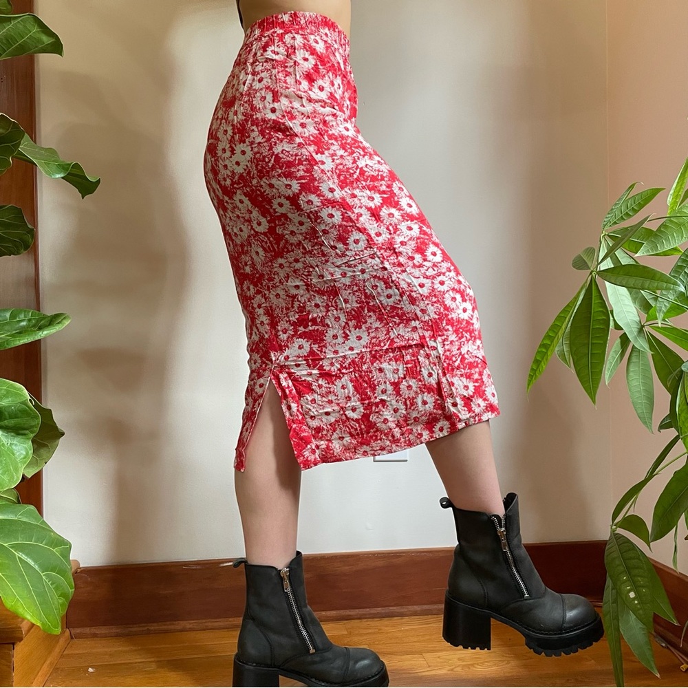 Motel Rocks X Free People red/pink floral pencil skirt